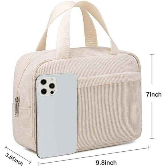 Makeup Bag for Women Girls Cute Corduroy Travel Cosmetic Tote Make Up Organizer - Picture 4 of 7